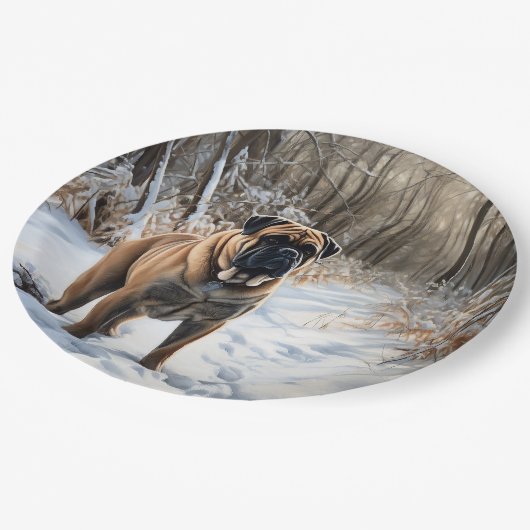 Assiettes En Carton Bullmastiff Laisser neiger Noël (Angle)