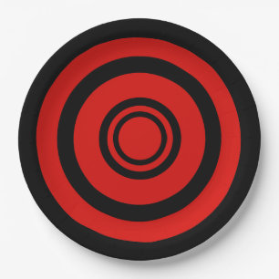 Assiettes En Carton Bullseye, cercles concentriques - noir et rouge