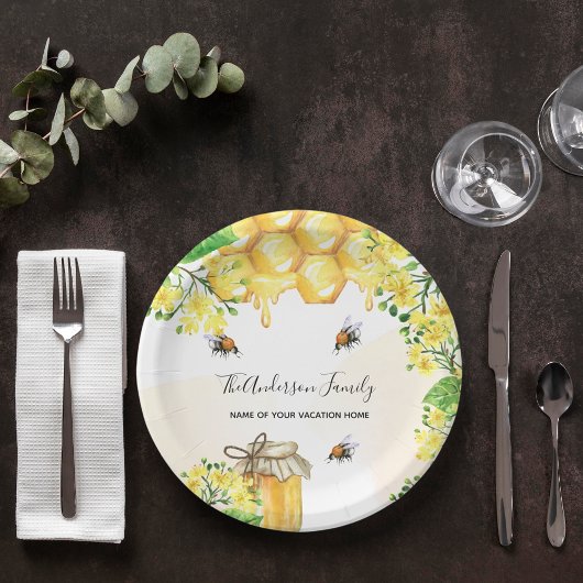 Assiettes En Carton Bumble abeilles miel florales jaunes famille monog