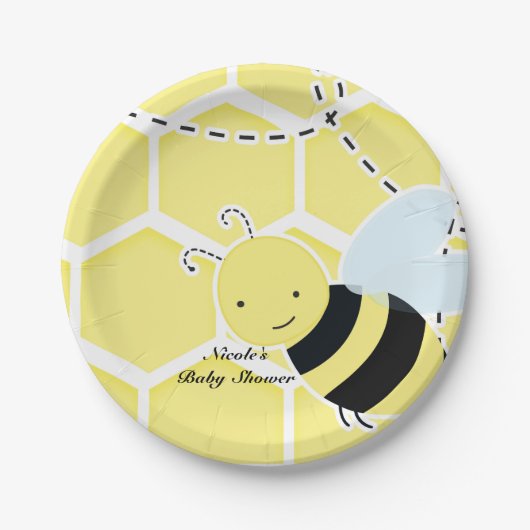 Assiettes En Carton Bumble Bee Baby shower moderne Jaune & Noir (Devant)