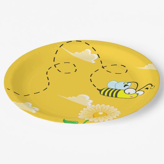 Assiettes En Carton Bumble Bee Honey Anniversaire Jour Fête Jaune (Angle)