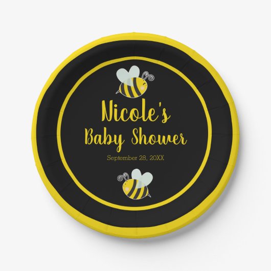 Assiettes En Carton Bumble Black & Yellow Bee Theme Baby shower (Devant)