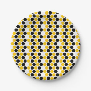 Assiettes En Carton Bumble Noir Jaune Géométrique Hexagramme Motif Hex