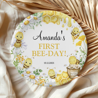 Assiettes En Carton Bumblebee Floral First Bee Day Birthday Party