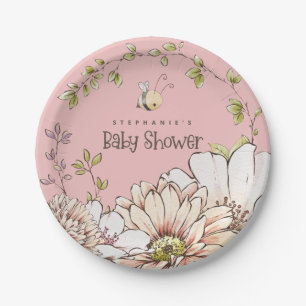Assiettes En Carton Bumblebee Florals Nom Bébé Rose Douche