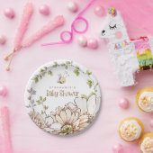 Assiettes En Carton Bumblebee Florals Nom Gold Text Baby shower (Fête)