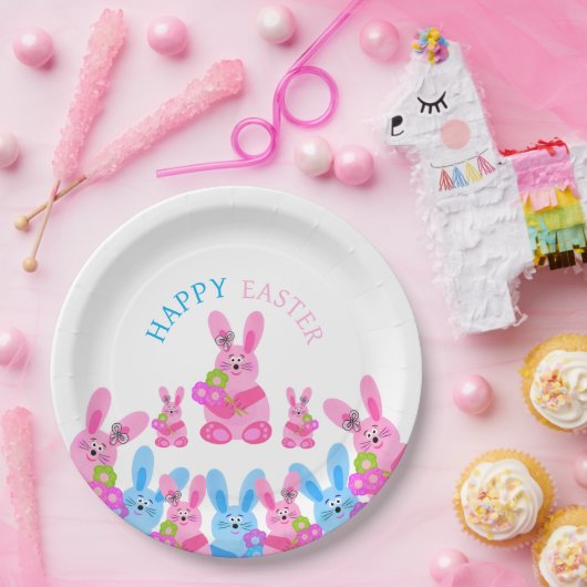 Assiettes En Carton Bunnies avec fleurs (Fête)