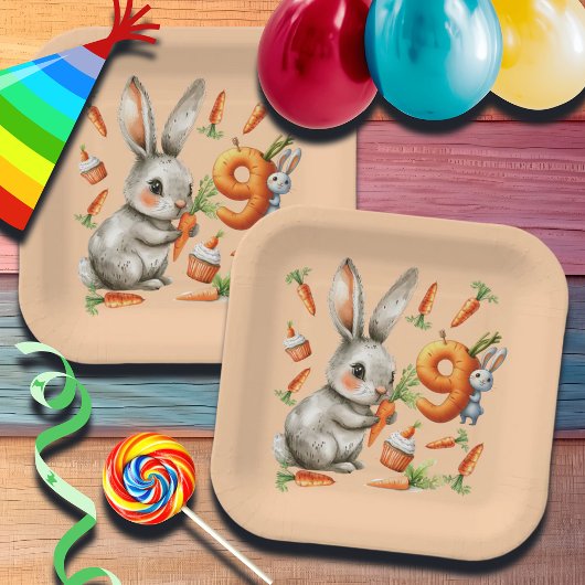 Assiettes En Carton Bunnies et carottes 9e fête d'anniversaire