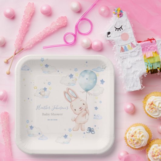 Assiettes En Carton Bunny Baby shower garçon (Fête)