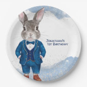 Assiettes En Carton Bunny Dapper dans un costume bleu et Bowtie Birthd (Devant)