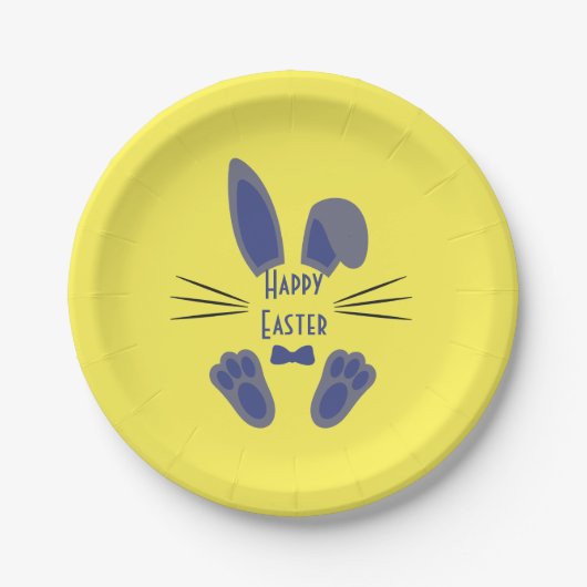 Assiettes En Carton Bunny de Pâques bleu et jaune (Devant)