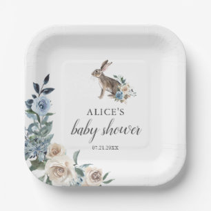 Assiettes En Carton Bunny Dusty Baby shower Fleurs Beige Bleu