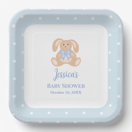 Assiettes En Carton Bunny Rabbit Classic Pois Baby shower garçon (Recto)