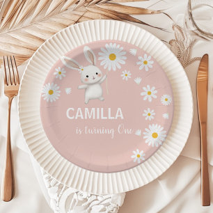 Assiettes En Carton Bunny rose Daisy Merci d'anniversaire Tags