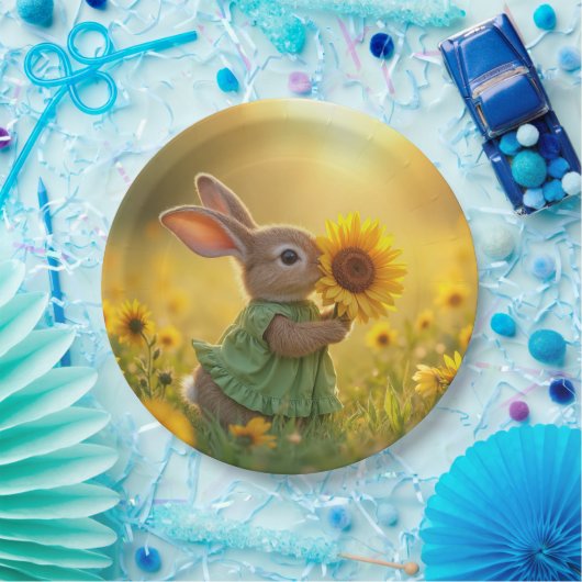Assiettes En Carton Bunny Sniffer un tournesol jaune (Fête)
