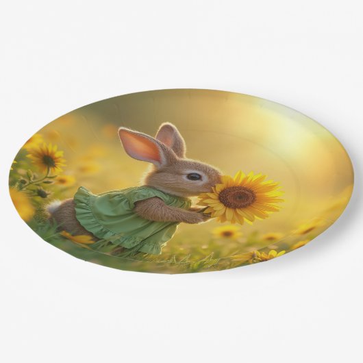 Assiettes En Carton Bunny Sniffer un tournesol jaune (Angle)