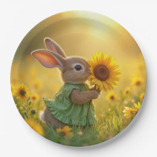 Assiettes En Carton Bunny Sniffer un tournesol jaune