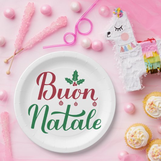Assiettes En Carton Buon Natale Noël rouge et vert (Fête)