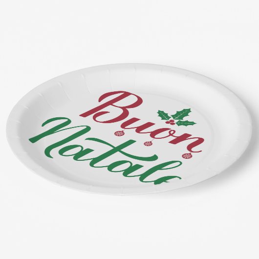 Assiettes En Carton Buon Natale Noël rouge et vert (Angle)