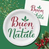 Assiettes En Carton Buon Natale Noël rouge et vert