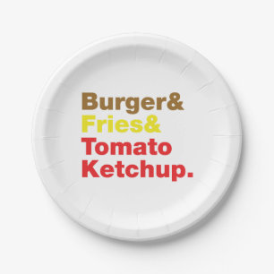 Assiettes En Carton Burger & Fries & Tomato Ketchup.