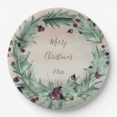 Assiettes En Carton Burgundy Berry Holly Pine Noël (Devant)