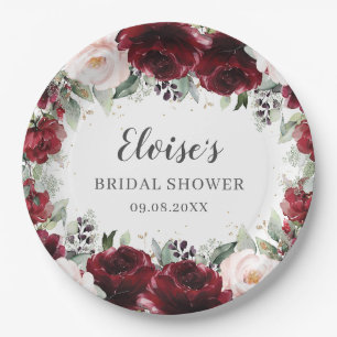 Assiettes En Carton Burgundy Blush Floral Mariage Baby shower nuptial