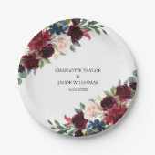 Assiettes En Carton Burgundy Blush Navy Blue Floral Rustic Mariage (Devant)