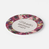 Assiettes En Carton Burgundy Blush rose Floral fête d'anniversaire (Angle)