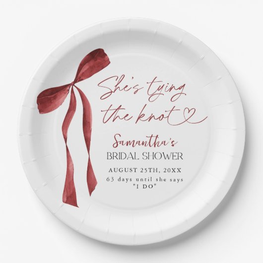 Assiettes En Carton Burgundy Bow Elle Tying The Knot Fête des mariées (Devant)