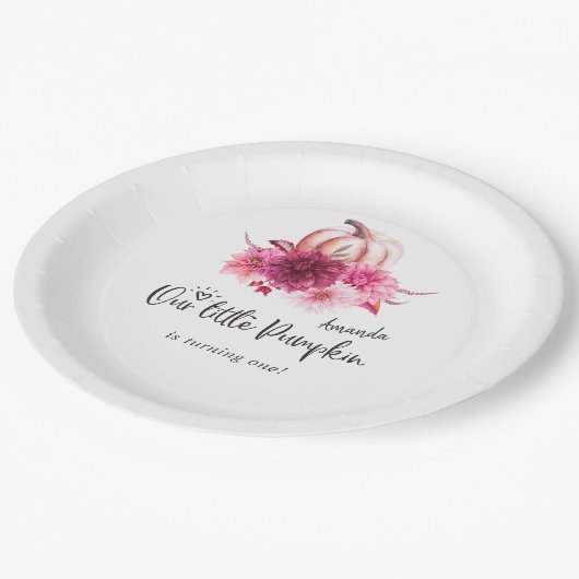 Assiettes En Carton Burgundy et Blush Automne Automne Citrouille Anniv (Angle)