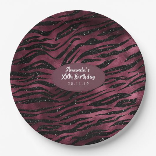 Assiettes En Carton Burgundy Glam Foil Parties scintillant Tiger Strip (Devant)