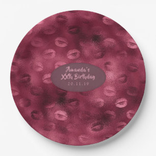Assiettes En Carton Burgundy Glam Paillettes Lèvres