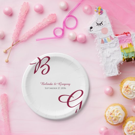 Assiettes En Carton Burgundy Maroon Initiales Mariage de automne d'aut (Fête)