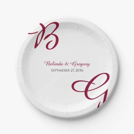 Assiettes En Carton Burgundy Maroon Initiales Mariage de automne d'aut (Devant)