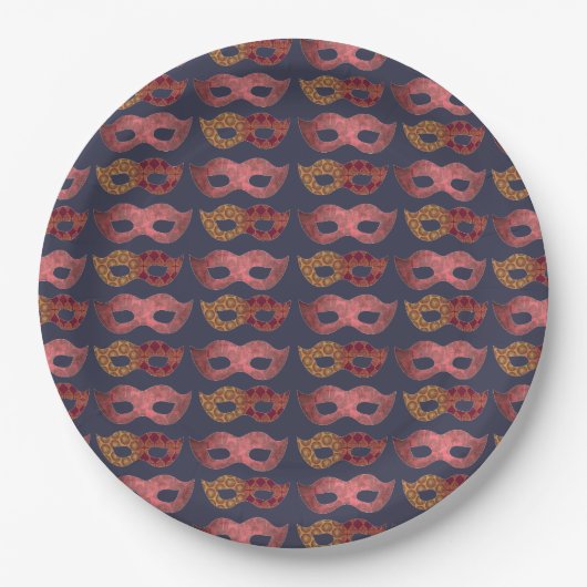Assiettes En Carton Burgundy Masquerade Masks Pattern (Devant)
