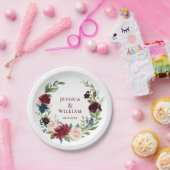 Assiettes En Carton Burgundy Navy Blue Blush Floral Rustic Mariage (Fête)