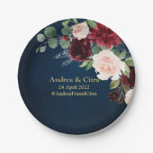 Assiettes En Carton Burgundy Navy Blush Floral Gold Mariage géométriqu (Devant)