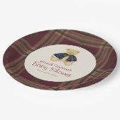 Assiettes En Carton Burgundy Plaid Teddy Bear Celebration Plates (Angle)