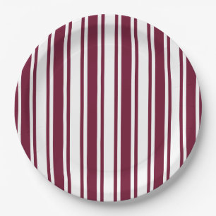 Assiettes En Carton Burgundy rouge et blanc bonbons rayures