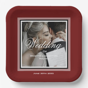 Assiettes En Carton Burgundy rouge personnalisable photo mariage