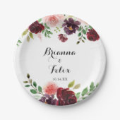 Assiettes En Carton Burgundy Spring Floral Calligraphy Mariage Cake (Devant)