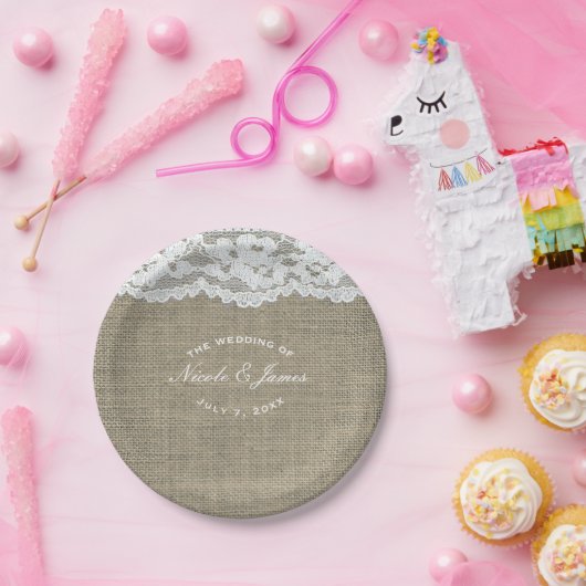 Assiettes En Carton Burlap & Dentelle Simple Rustique Élégant Mariage  (Fête)