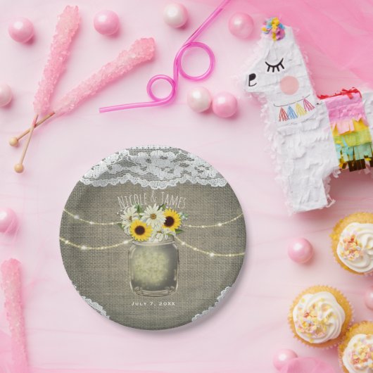 Assiettes En Carton Burlap Dentelle Tournesols et marguerites Mason Ja (Fête)