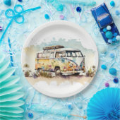Assiettes En Carton Bus Hippie Rétro Aquarelle Avec Fleurs (Fête)