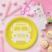 Assiettes En Carton Bus scolaire blanc sur Arrière - plan jaune (Fête)