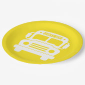 Assiettes En Carton Bus scolaire blanc sur Arrière - plan jaune (Angle)