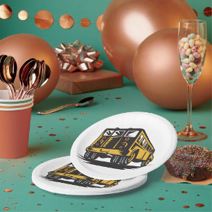Assiettes En Carton Bus scolaire Retro Vintage Jaune