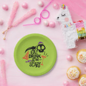 Assiettes En Carton Buvez un verre et soyez effrayant Green Halloween  (Fête)
