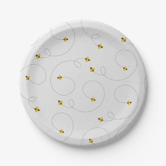 Assiettes En Carton Buzzing Bees Simple Blanc (Devant)